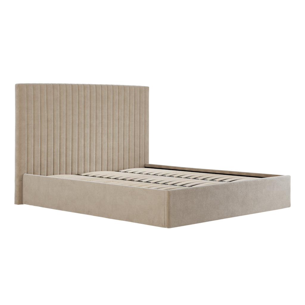 Berlin Beige Velvet Tall Ottoman Super King Size Bed